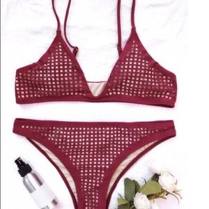 Burgundy square laser cut bikini